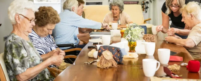 what is memory care shown through older adults participating in a supervised group activity with caregiver support.